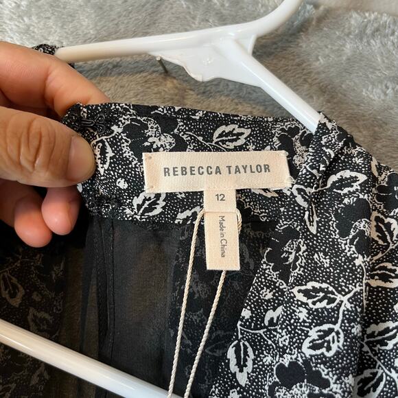 Rebecca Taylor Floral Print Black and White Silk Sleeveless Jumpsuit Size 12 New - Picture 10 of 11